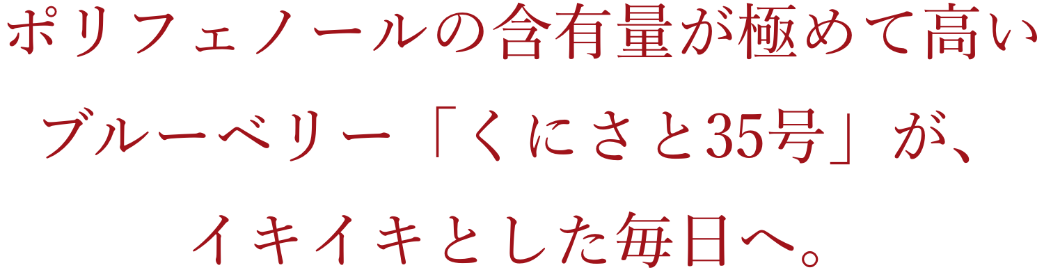 ポリフェノールの含有量が極めて高く、メディアでも話題の宮崎県産ブルーベリー「くにさと35号」がイキイキとした毎日へと導きます。&エイジングケア成分贅沢配合